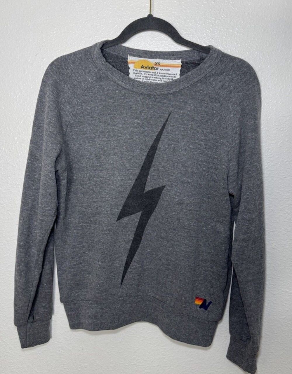 Aviator Nation Gray Bolt Pullover Crew Neck Sweatshirt Heather Grey Size XS